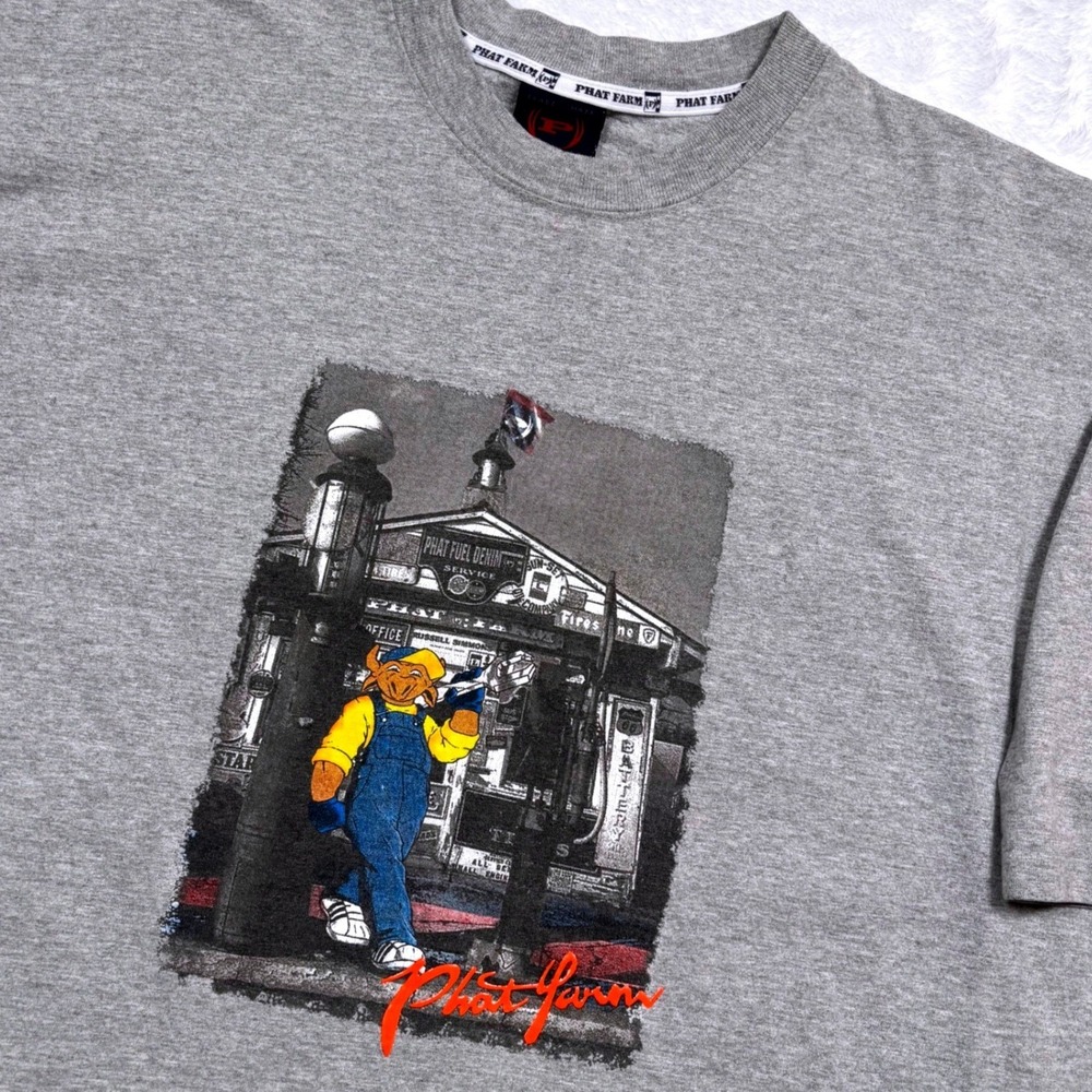 VTG 90s Phat Farm T-Shirt XXL Gray Phat Fuel Service Station USA Heavy Boxy RARE